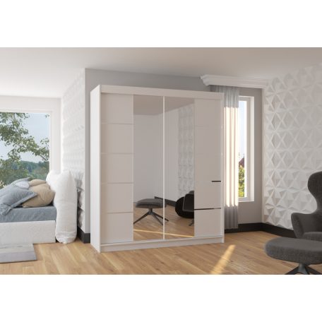 Üveges tolóajtós szekrény TRAVES 180, Fehér, Fehér