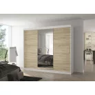 Üveges tolóajtós szekrény DENIS 250, Fehér, Sonoma