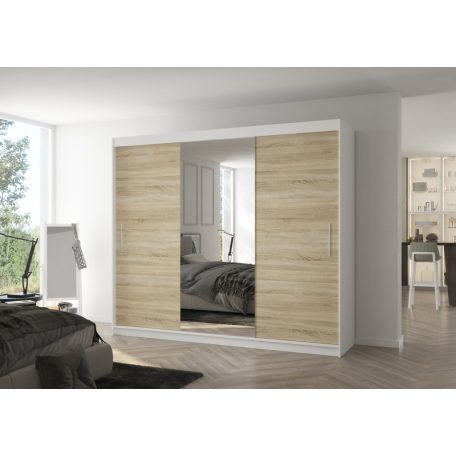 Üveges tolóajtós szekrény DENIS 250, Fehér, Sonoma