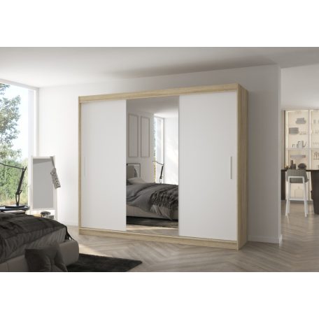 Üveges tolóajtós szekrény DENIS 250, Sonoma, Fehér