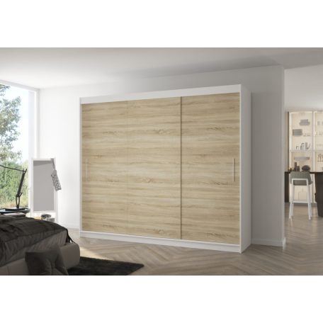 Üveges tolóajtós szekrény ANTOS 250, Fehér, Sonoma