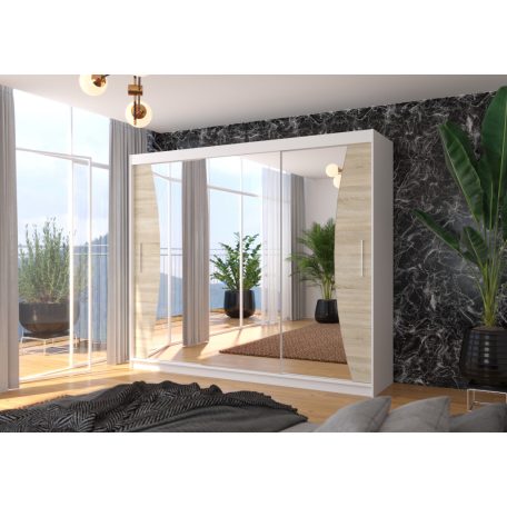 Üveges tolóajtós szekrény DIEGO 250, Fehér, Sonoma