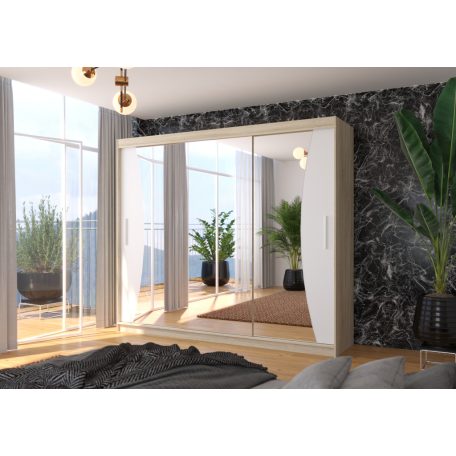 Üveges tolóajtós szekrény DIEGO 250, Sonoma, Fehér