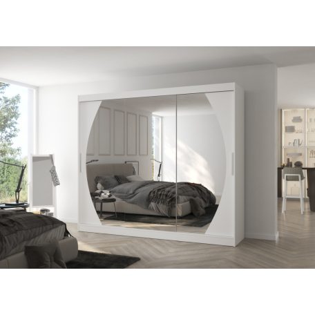 Üveges tolóajtós szekrény CAMBE 250, Fehér, Fehér