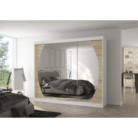 Üveges tolóajtós szekrény CAMBE 250, Fehér, Sonoma