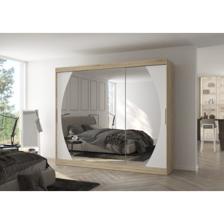 Üveges tolóajtós szekrény CAMBE 250, Sonoma, Fehér