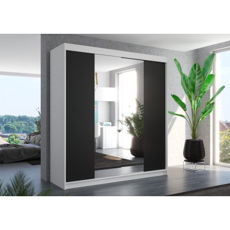 Üveges tolóajtós szekrény PERQS 200, Fehér, Fekete