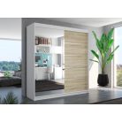 Üveges tolóajtós szekrény OLIVER 200, Fehér, Sonoma