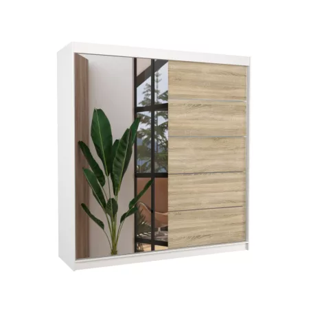 Üveges tolóajtós szekrény OLIVER 200, Fehér, Sonoma