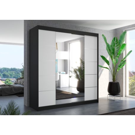 Üveges tolóajtós szekrény DALMATIA 200, Fekete, Fehér