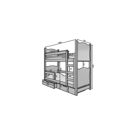 Kétszemélyes emeletes ágy matracokkal MARABA, Fehér, Narancs
