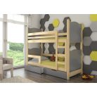 Kétszemélyes emeletes ágy matracokkal MARABA, Fenyő, Szürke