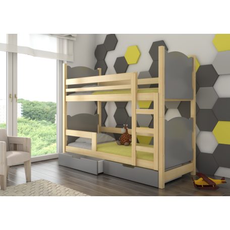 Kétszemélyes emeletes ágy matracokkal MARABA, Fenyő, Szürke