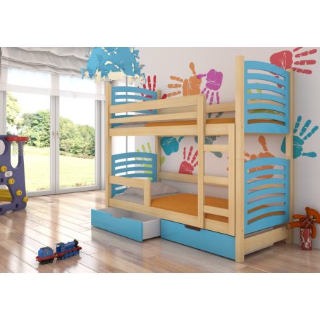 Kétszemélyes emeletes ágy matracokkal OSUNA, Fenyő, Kék