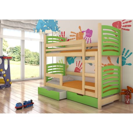 Kétszemélyes emeletes ágy matracokkal OSUNA, Fenyő, Zöld