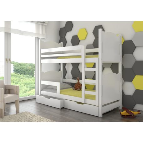 Kétszemélyes emeletes ágy matracokkal MARABA, Fehér