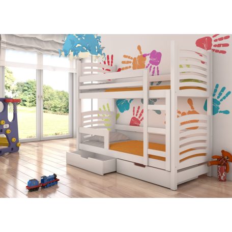 Kétszemélyes emeletes ágy matracokkal OSUNA, Fehér