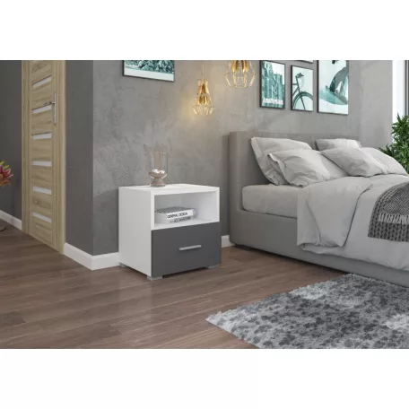 Éjjeliszekrény fiókkal EMI, Fehér, Szürke