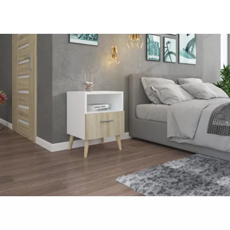 Éjjeliszekrény fiókkal LOGAN, Fehér, Sonoma