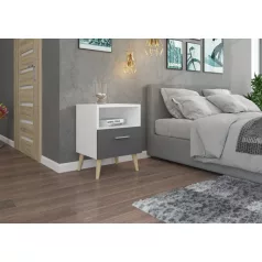 Éjjeliszekrény fiókkal LOGAN, Fehér, Szürke