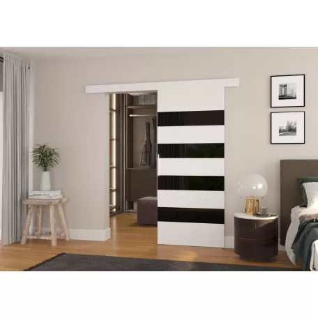 Fali tolóajtó MILOU 96, Fehér, Fekete Lacobel