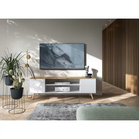 PETRA TV-állvány, Fehér, Craft Gold