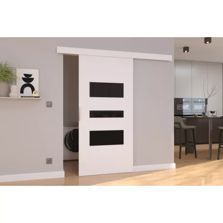 Fali tolóajtó CENTO 76, Fehér, Fekete Lacobel