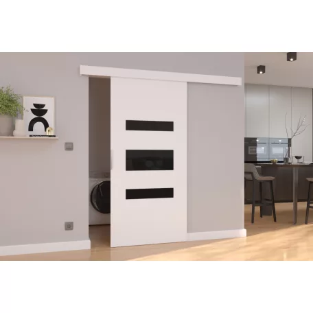 Fali tolóajtó DESIO 96, Fehér, Fekete Lacobel