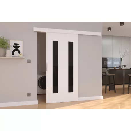 Fali tolóajtó HERS 76, Fehér, Fekete Lacobel