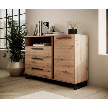 Nyitott polcos komód ARIA, Artisan, Fekete