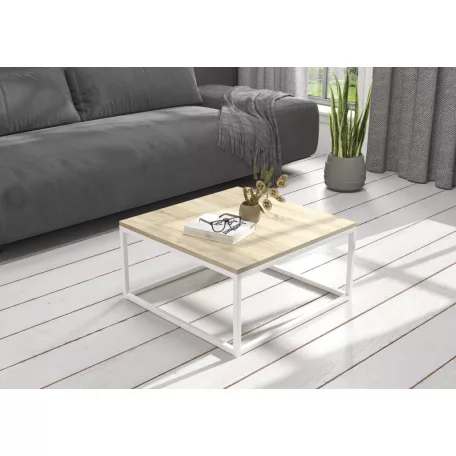 BELTEN 65x65 kávéasztal, Fehér, Sonoma