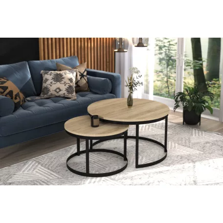 OKIN 2 az 1-ben kávéasztal, Fekete, Sonoma