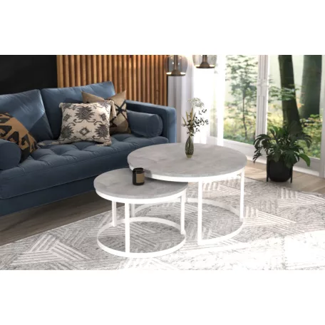 OKIN 2 az 1-ben kávéasztal, Fehér, Beton