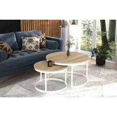 OKIN 2 az 1-ben kávéasztal, Fehér, Sonoma