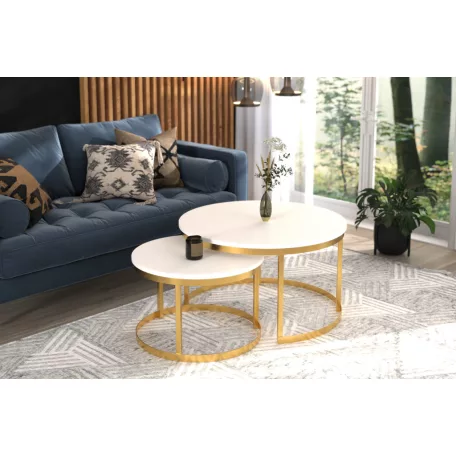 OKIN 2 az 1-ben kávéasztal, Arany, Fehér