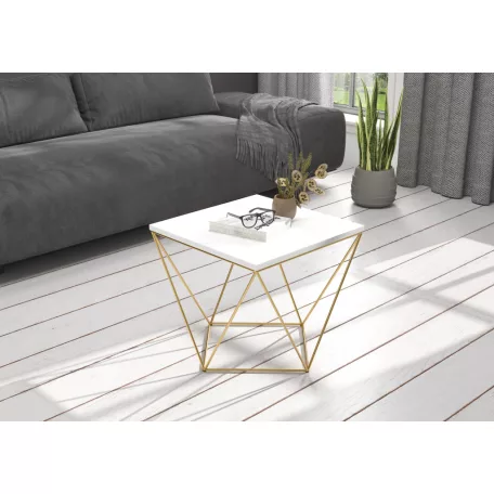 DIANA 50x50 kávéasztal, Arany, Fehér