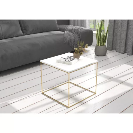 ELENA 50x50 kávéasztal, Arany, Fehér