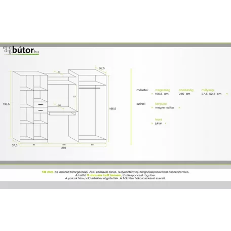 Eryk tanulósor 260cm