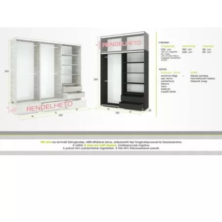 Bangkok tolóajtós gardrób 239 cm