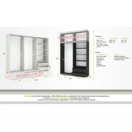 Bangkok tolóajtós gardrób 160 cm