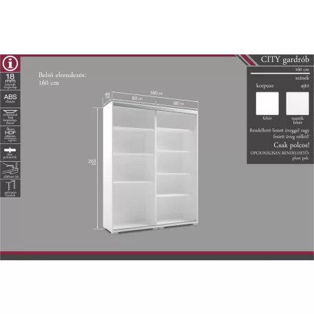 City tolóajtós gardrób 160 cm