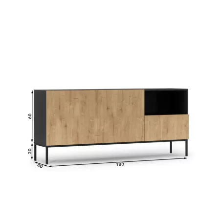 Lanzzi 180 komód fekete matt, artisan oak komód, fekete