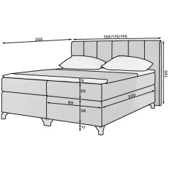 Basilio 140x200 boxspring ágy  fekete