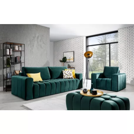 Lazaro 3+1+puf lounge ülőgarnitúra szett, sötétzöld