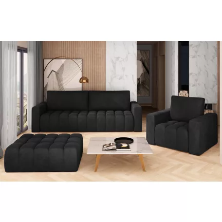 Lazaro 3+1+puf lounge ülőgarnitúra szett, fekete