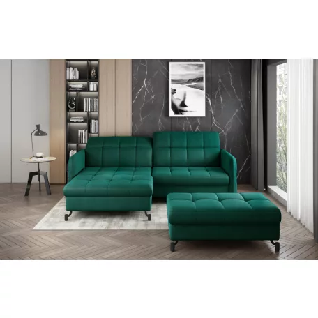 Corner lorelle+ pouf lounge ülőgarnitúra szett, sötétzöld, bal