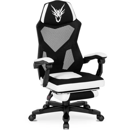 BING Forgós Gamer Szék Lábtartóval Fekete/Fehér
