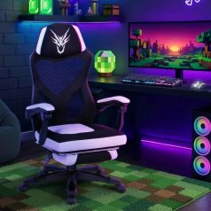 BING Forgós Gamer Szék Lábtartóval Fekete/Fehér