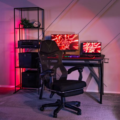 BING Gamer forgószék lábtartóval, fekete