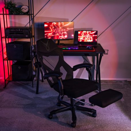 BING Gamer forgószék lábtartóval, fekete